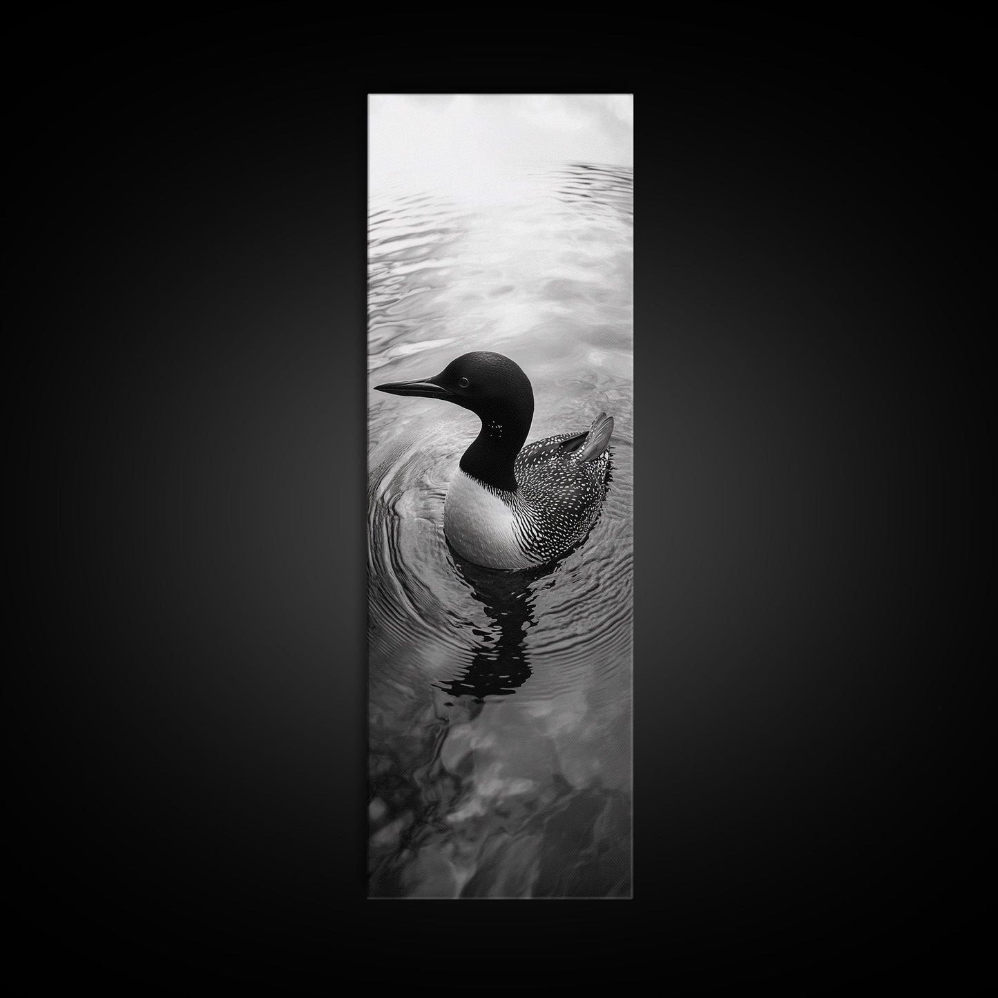 Water Loon, Lake Bird, Floating Wildlife, Nature Stillness, Serene Waterfowl Framed Canvas Print, Cabin Wall Art Rustic Lakehouse Decor