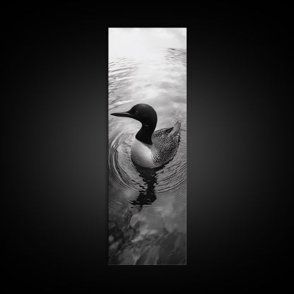 Water Loon, Lake Bird, Floating Wildlife, Nature Stillness, Serene Waterfowl Framed Canvas Print, Cabin Wall Art Rustic Lakehouse Decor