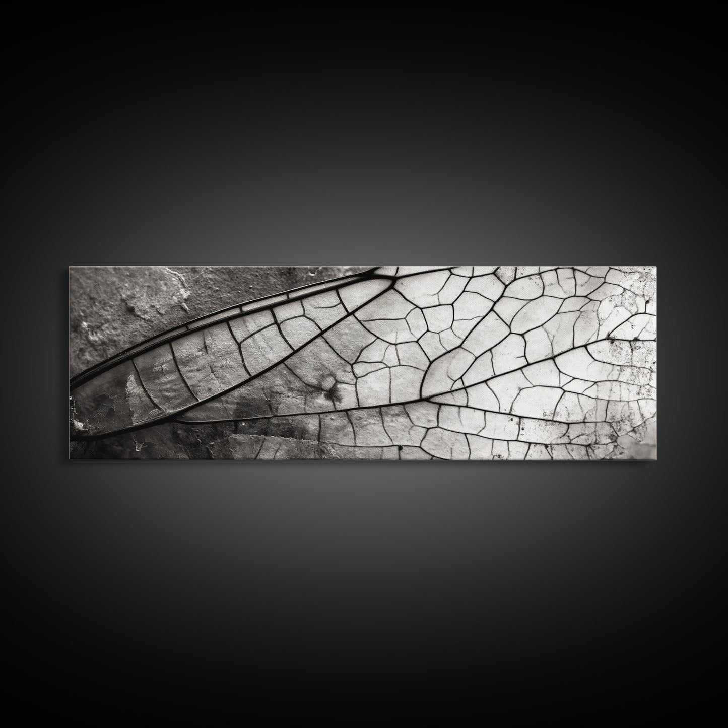 Macro Insect Wing, Abstract Nature Texture, Modern Neutral Wall Decor, Framed Canvas Print, Office Art, Monochrome Macro Photography