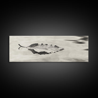 Autumn Leaf, Water Reflection, Nature Minimalism, Floating Stillness, Framed Canvas Print, Fall Wall Art, Neutral Tones, Bathroom Decor