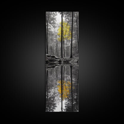 Yellow Tree, Autumn Woods, Forest Reflection, Nature Glow, Framed Canvas Print, Fall Wall Art, Rustic Decor, Cabin Art, Earthy Tones