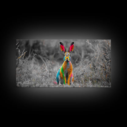 Rainbow Rabbit, Colorful Bunny, Surreal Wildlife, Nature Fantasy – Canvas Print, Kids Room Wall Art, Whimsical Decor, Modern Animal Art