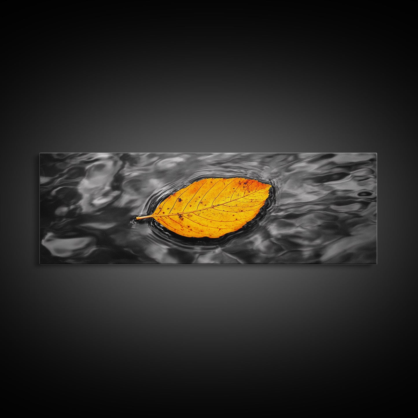 Floating Autumn Leaf, Orange Leaf on Water, Framed Canvas Print, Fall Bathroom Wall Art, Nature Closeup Photography, Minimalist Decor