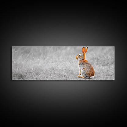 Orange Rabbit, Grass Field, Whimsical Nature, Framed Canvas Print, kids room wall art, nursery animal print, neutral nursery, woodland boho