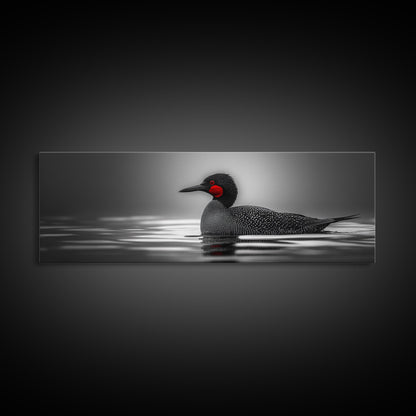 Red-Eyed Loon, Waterbird, Monochrome Beauty, Wildlife Portrait, Framed Canvas Print, Cabin Wall Art, Bird Lover Gift, Nature Photography
