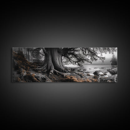 Ancient Tree, Forest Roots, Coastal Woods, Mystical Scene, Framed Canvas Print, Nature Wall Art, Woodland Decor, Moody Living Room Art