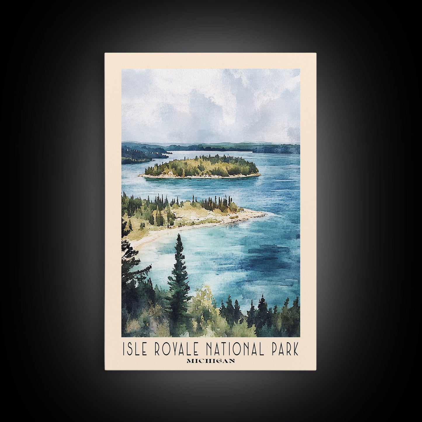 Isle Royale National Park, Michigan Watercolor Print, Vacation Gift, Michigan Wall Art, Beach Painting, Beach Decor, Large Wall Art, Wood Frame Art