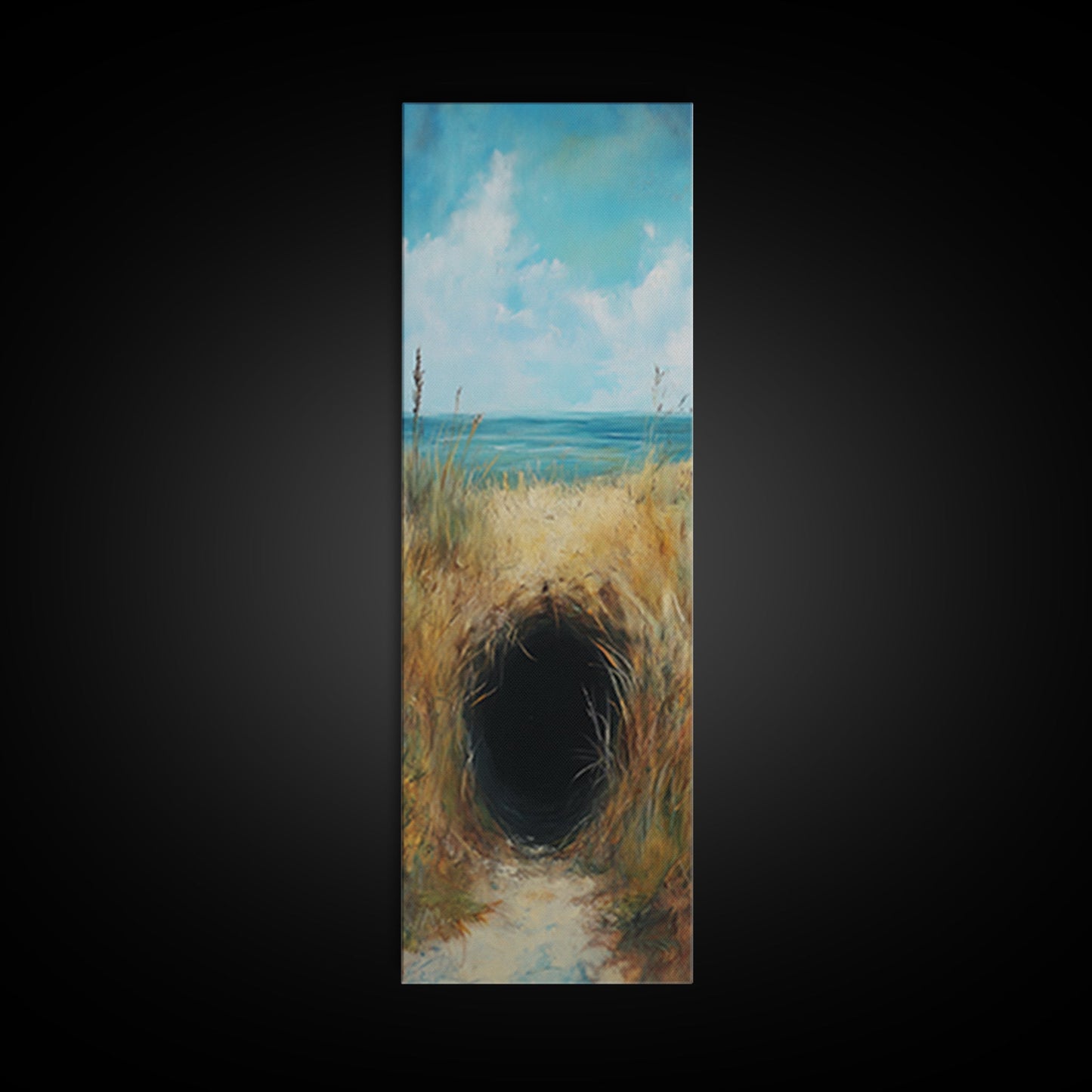 Dark Rabbit Hole Canvas Print, Wabi Sabi Art, Moody Art, Coastal Landscape Art, Minimalist Art, Living Room Art, Extra Wide Art