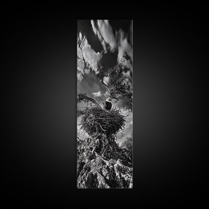 Bald Eagle Nest ,Framed Canvas Print, bird art, moody art, rustic décor, farmhouse art, gift idea, southwest wall art, landscape painting