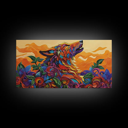Howling Wolf, wolf painting, southwestern wall art, dark romance painting, framed canvas print, moody art, above bed wall art