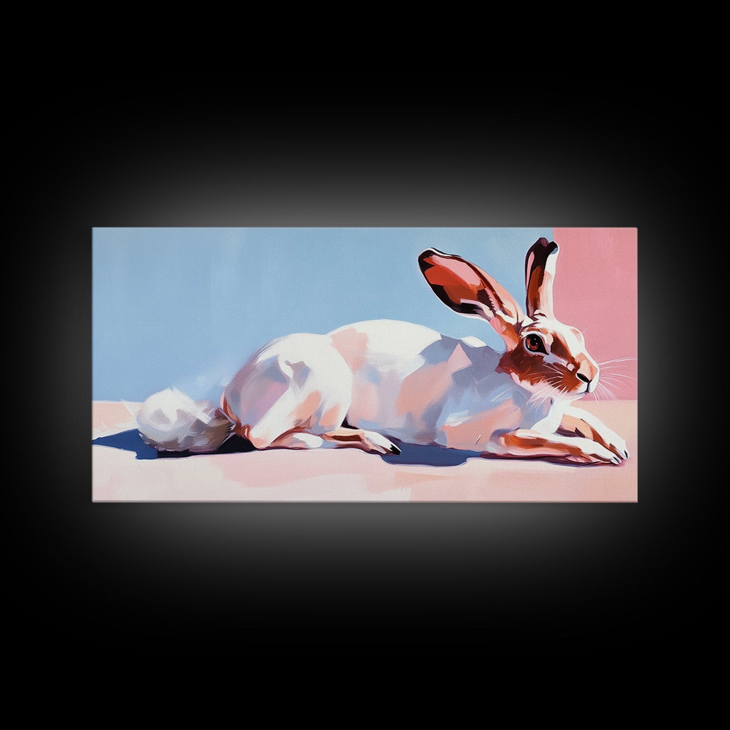 Jackrabbit, desert wildlife, whimsical art, framed canvas print, pink wall art, gift idea, light pink wall art, above sofa art