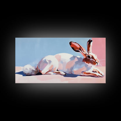 Jackrabbit, desert wildlife, whimsical art, framed canvas print, pink wall art, gift idea, light pink wall art, above sofa art