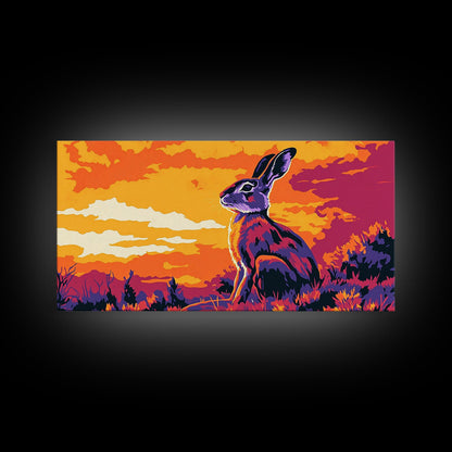 Jackrabbit, desert wildlife, rustic nature art, whimsical animal painting, boho decor, southwest wall art, framed canvas print