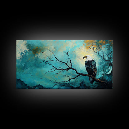 Eagle, Moody Art, Dark Romance Painting, Nature Painting, Rustic Wall Art, Above Sofa Art, Extra Wide Art, Framed Canvas Print, Wildlife Art