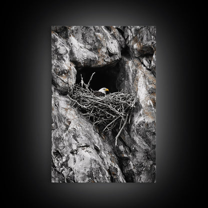 Bald eagle, wildlife art, bird wall art, framed canvas print, nature decor, mountain painting, eagle nest, rustic wall art, cabin decor
