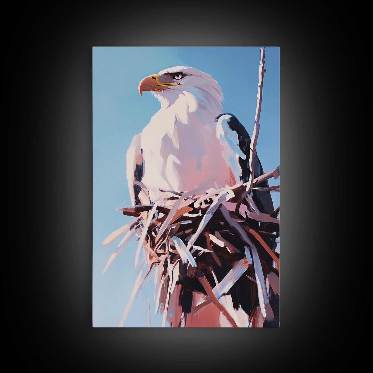 Bald Eagle Nest, bird art, wildlife painting, nature decor, rustic art, farmhouse art, gift idea for him, canvas print