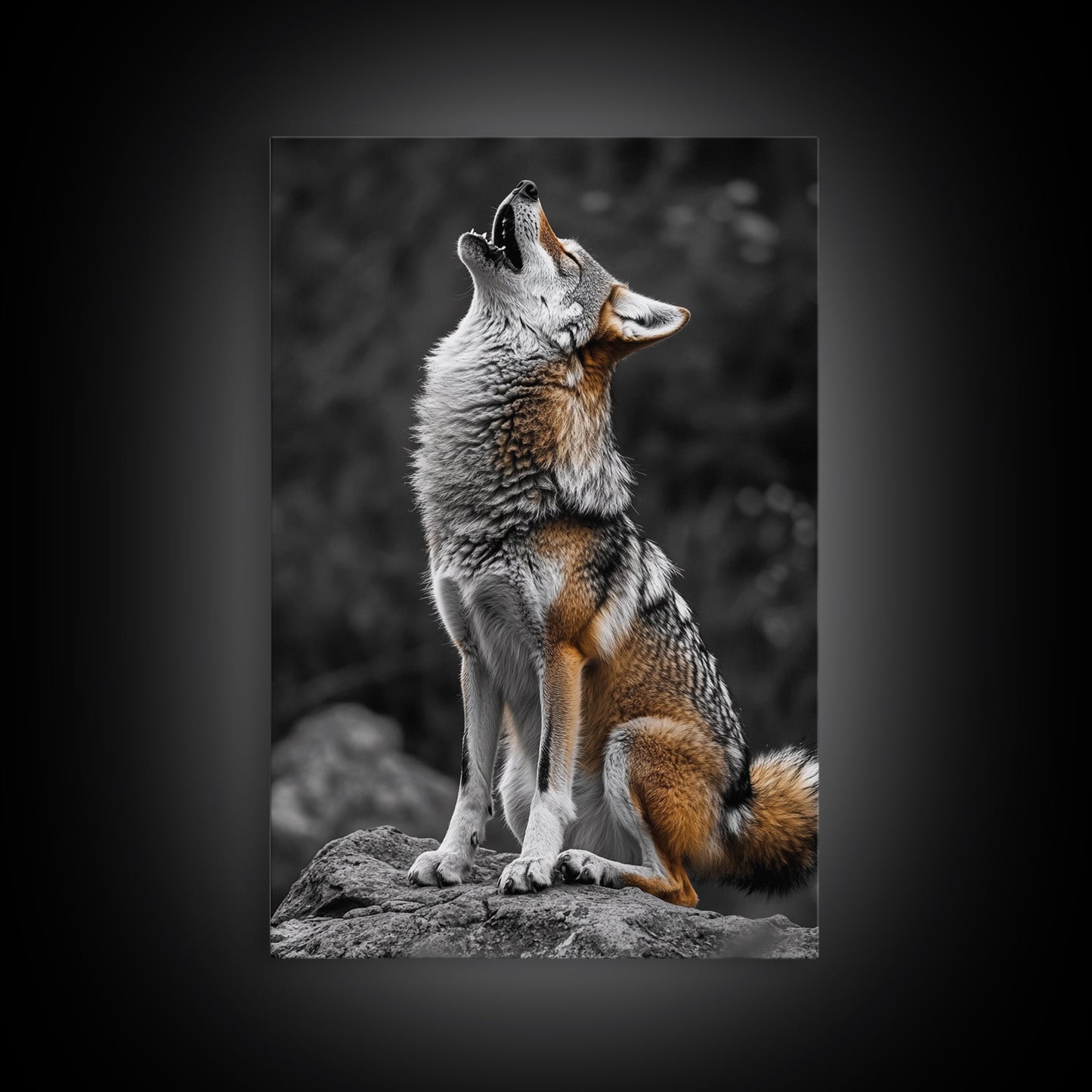 Howling Coyote, Wildlife Art, Southwest Wall Art, Moody Art, Rustic Wall Art, Nature Art, Framed Canvas Print, Gift Idea