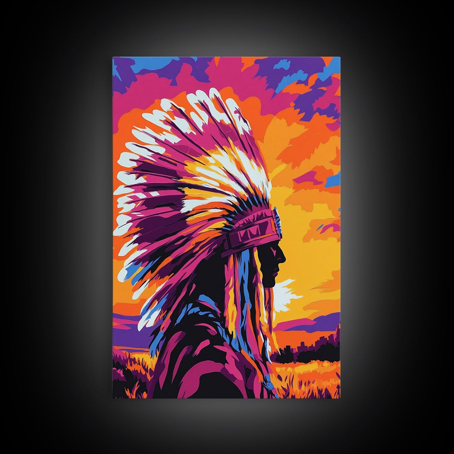 Native American Art, Bold Color Painting, Southwest Wall Art, Framed Canvas Print, Rustic Decor, Moody Art, Extra Wide Art, Gift Idea