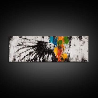 Native American Horse, rustic art, horse wall art, chicano art, graffiti wall art, southwest wall art, framed canvas print, panoramic painting