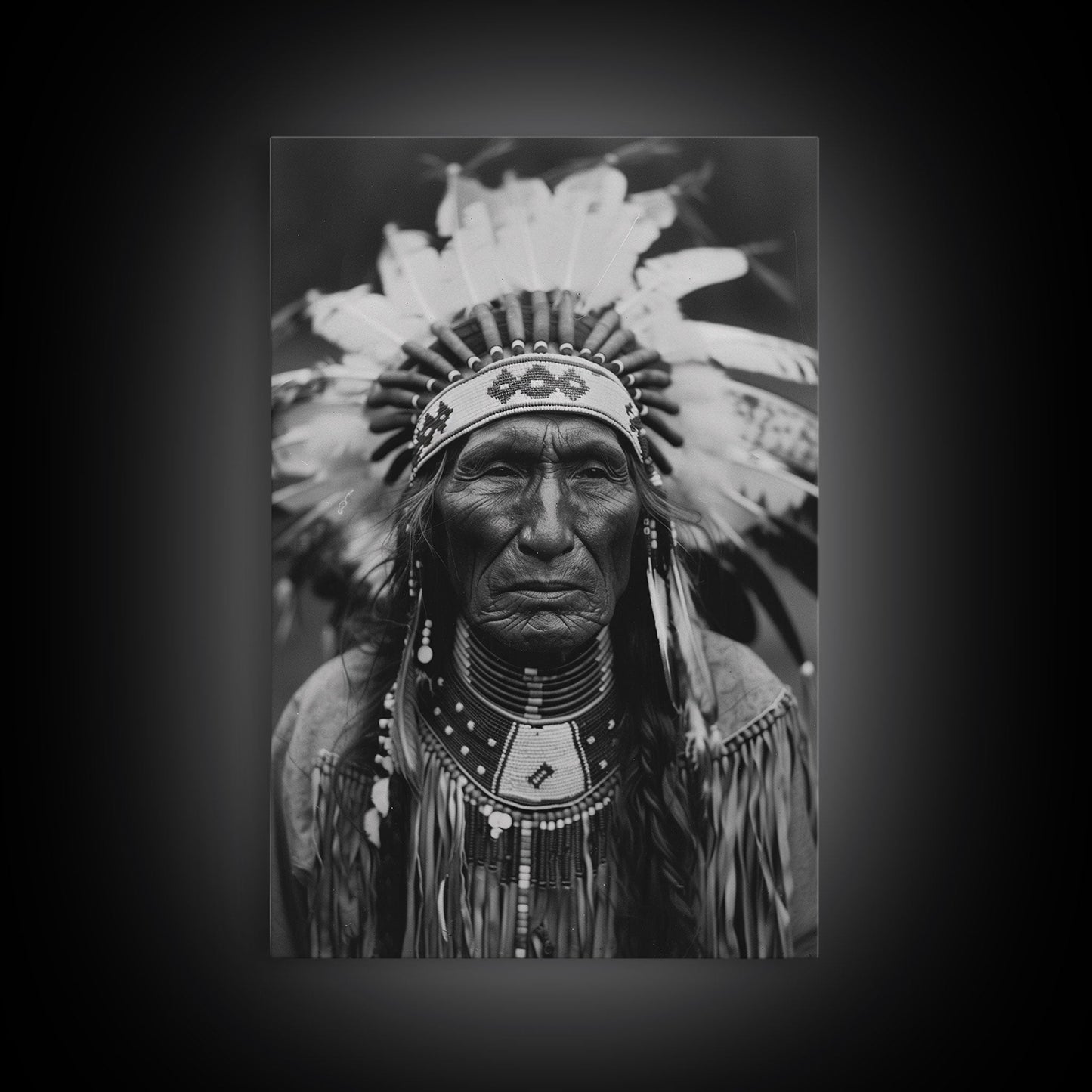 Native American Elder Sepia Print - Framed Canvas Wall Art, Indigenous Decor, Historical Artwork for Living Room, Rustic Wall Art