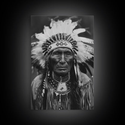 Native American Elder Sepia Print - Framed Canvas Wall Art, Indigenous Decor, Historical Artwork for Living Room, Rustic Wall Art