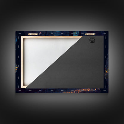 The magical enchanted forest is lit brightly with fireflies at night, framed canvas print, fantasy art