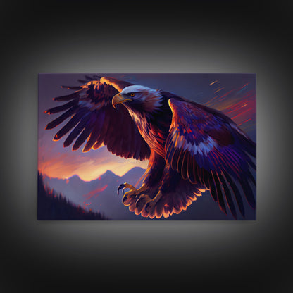 Bald Eagle on the hunt, birds of prey animal prints, framed canvas print, American Bald Eagle Art