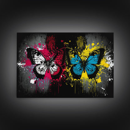 Graffiti Butterfly Punk Art, Street Art, Framed Canvas Print, Huge Wall Art, Contemporary Alternative Art