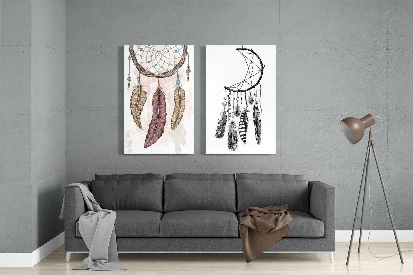 Dreamcatcher 2 Pieces Combine Glass Wall Art