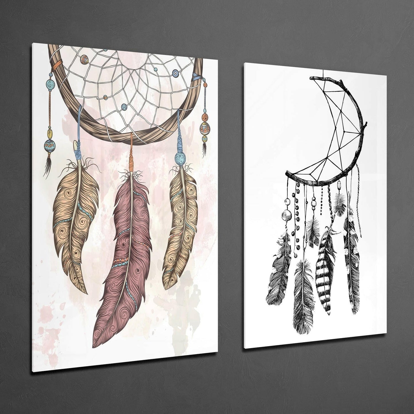 Dreamcatcher 2 Pieces Combine Glass Wall Art