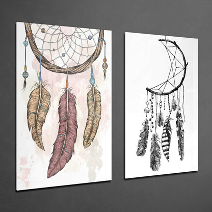Dreamcatcher 2 Pieces Combine Glass Wall Art