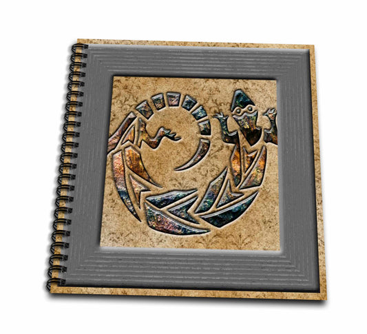 3dRose Spiritual Awakenings Native American - Native American art in brown tones with tribal lizard in brown marble print tones, designer original - Drawing Books (db_150938)
