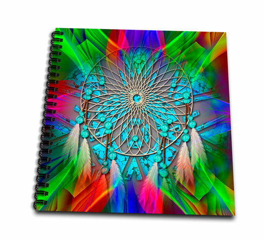 3dRose Spiritual Awakenings Native American Indian - Abstract Bright Fractal Colors with a Indian Dream Catcher - Drawing Book