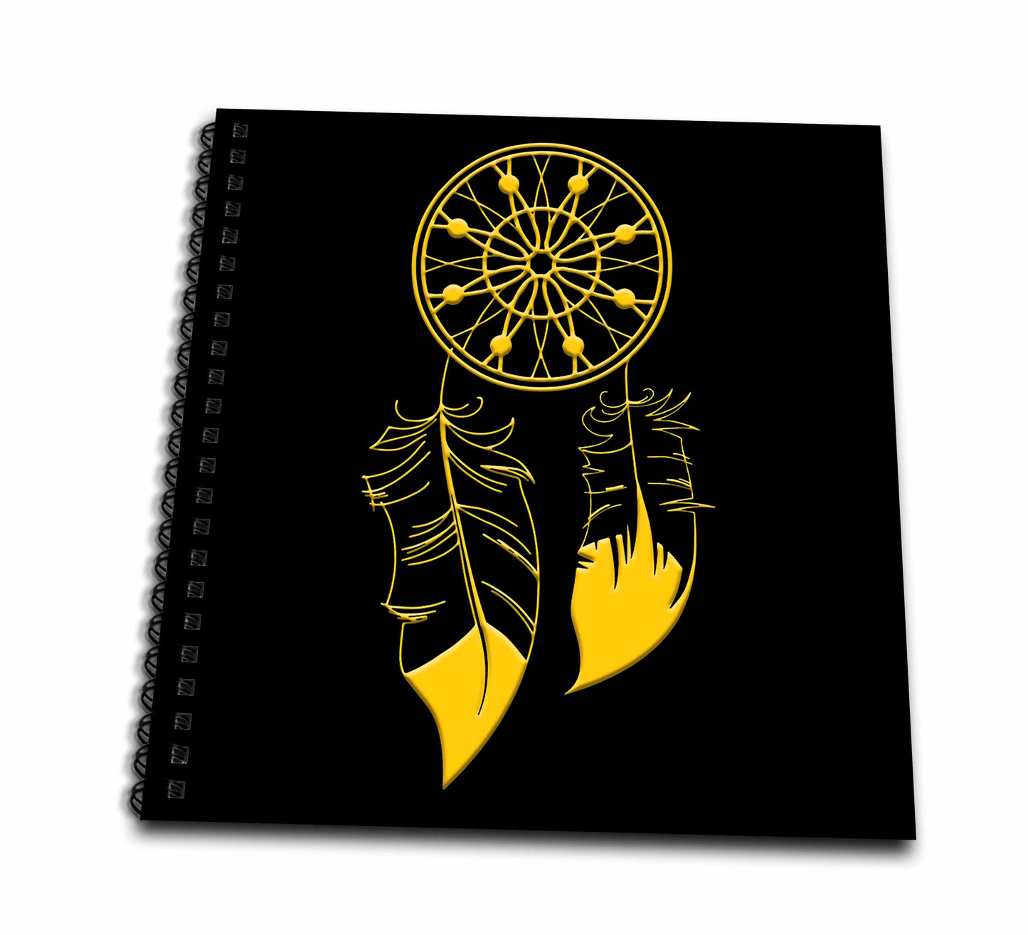 3dRose Two-Feather Native American Dreamcatcher. Yellow on Black - Drawing Books (db_326150)