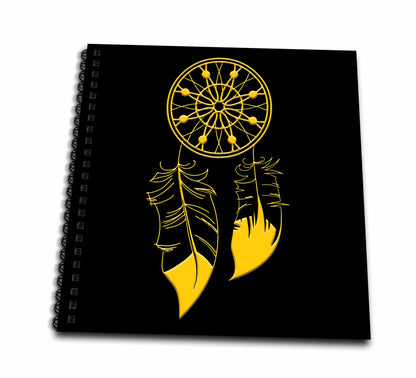 3dRose Two-Feather Native American Dreamcatcher. Yellow on Black - Drawing Books (db_326150)