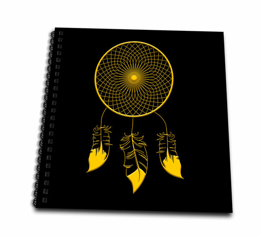 3dRose Three-feather, web like native American dreamcatcher. Yellow on... - Drawing Books (db_326151)