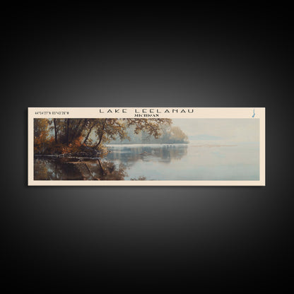 Lake Leelanau Michigan Framed Canvas Print, Lake House Decor, Panoramic Wall Art, Travel Poster, Serene Waterscape Painting, Rustic Art