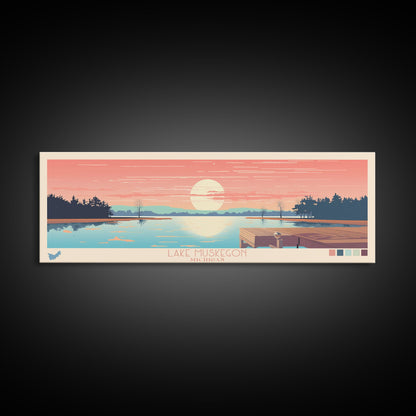 Lake Muskegon Michigan Framed Canvas Print, Panoramic Wall Art, Midcentury Modern, Pop Art, Living Room Decor, Travel Poster