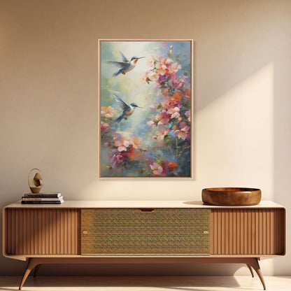 Hummingbirds Wall Art, Flowers Wall Print, Spring Art, Canvas Print, Wall Art, Vertical Art, Botanical Art Print, Gift For Women, Home Decor