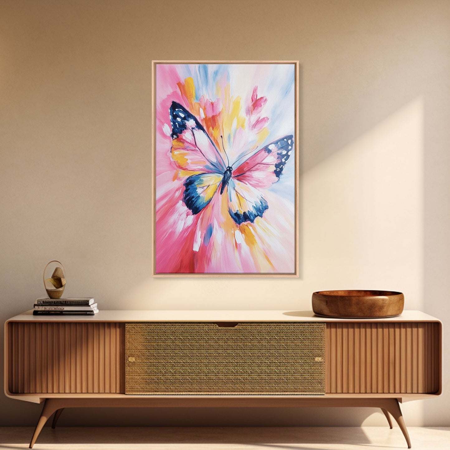 Pink Butterfly Oil Painting Print, Rustic Farmhouse, Boho Home Decor, Preppy Wall Art Dorm Room Wall Art Nursery Wall Art Home Decor