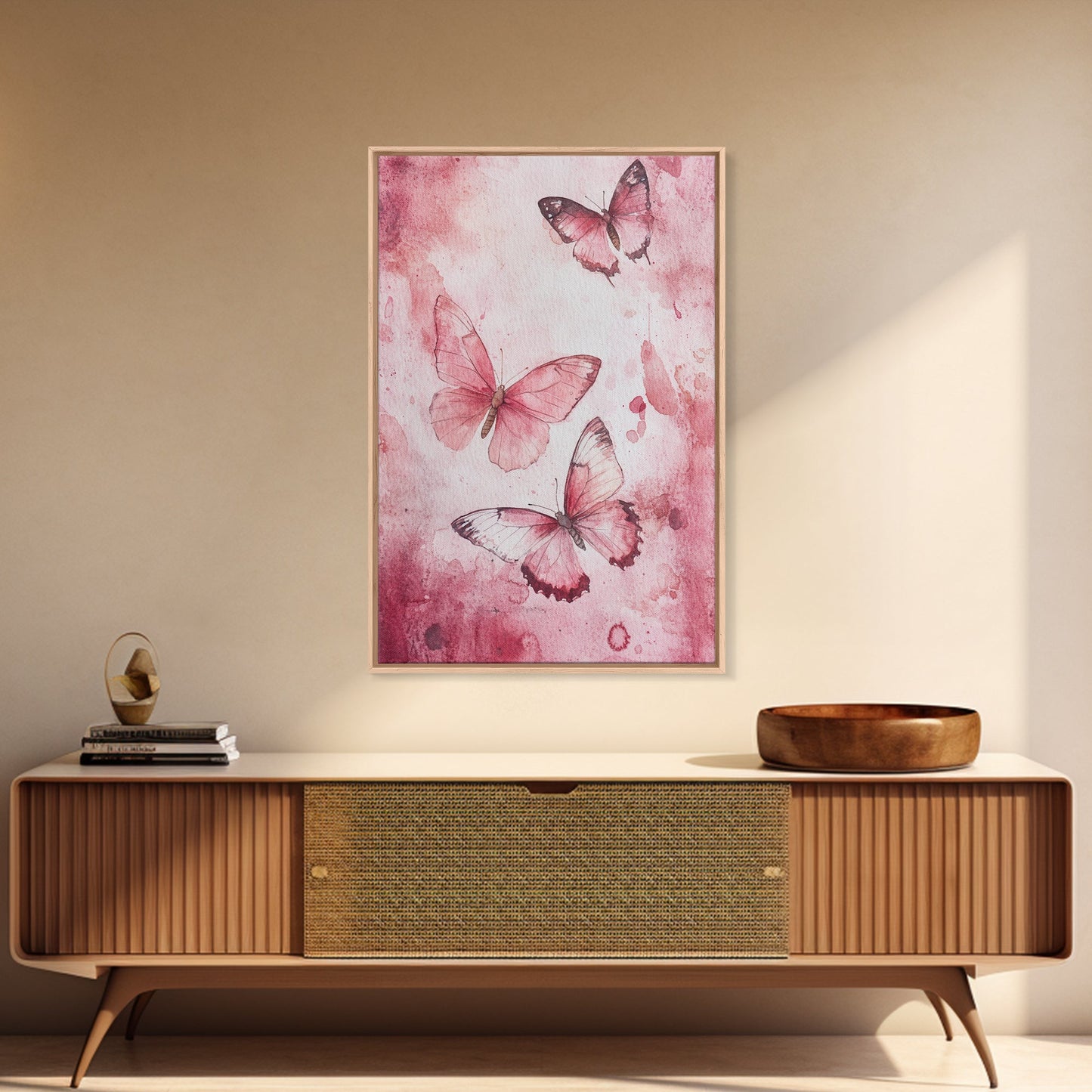 Pink Butterfly Botanical Prints Canvas Print Soft Whimsical Nature Inspired Bedroom or Living Room Art Light Pink Wall Decor