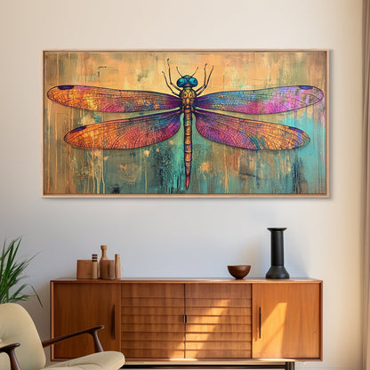 Dragonfly Art, Whimsical Art, Sacred Geometry Wall Art, Teal Wall Art, Blue and Green Wall Art, Nature Art, Canvas Print, Botanical Prints