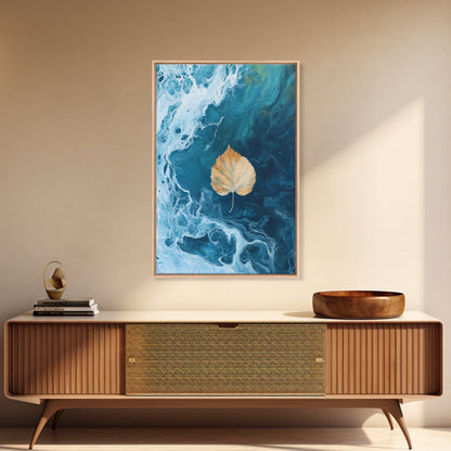 Floating Leaf Painting, Nature Abstract Art, Ocean Inspired Decor, Moody Wall Art, Tranquil Home Decor, Canvas Print