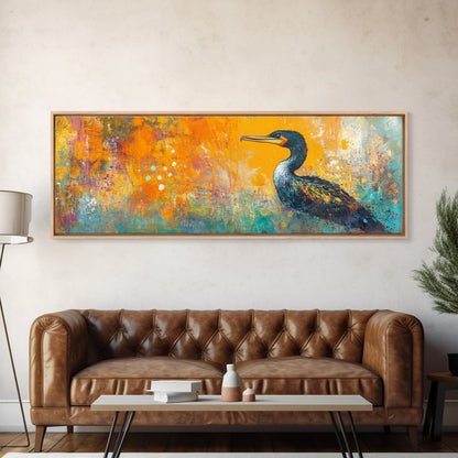Vibrant Bird Art Framed Canvas Print Modern Wildlife Wall Art, Bold Orange Abstract Decor, Boho Nature Art, Office or Living Room Art