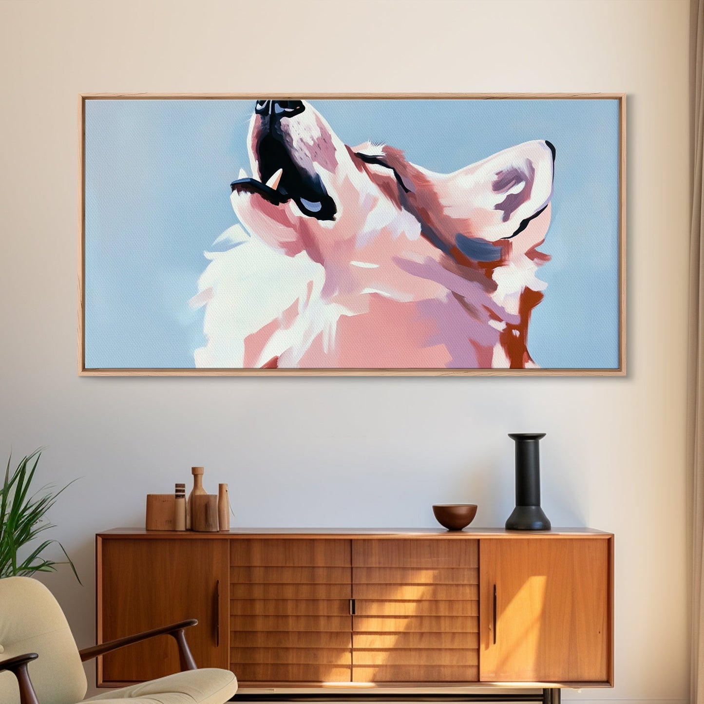 Howling Wolf, Wildlife Art, Nature Print, Blue Sky, Framed Canvas Print, Rustic Wall Art, Lodge Decor, Animal Lover Gift