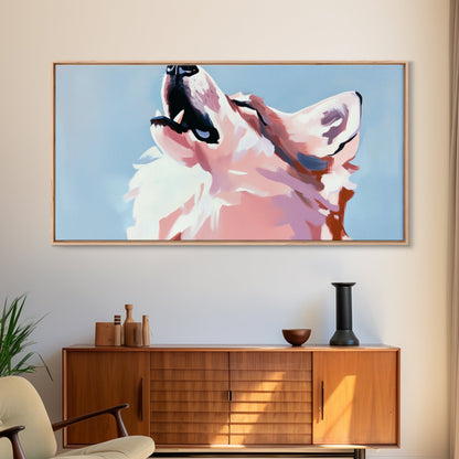 Howling Wolf, Wildlife Art, Nature Print, Blue Sky, Framed Canvas Print, Rustic Wall Art, Lodge Decor, Animal Lover Gift