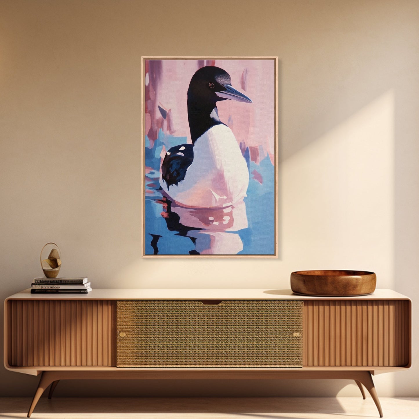 Loon Bird, Lake Wildlife Art, Nature Waterfowl Painting, Framed Canvas Print, Cabin Wall Decor, Rustic Outdoor Theme