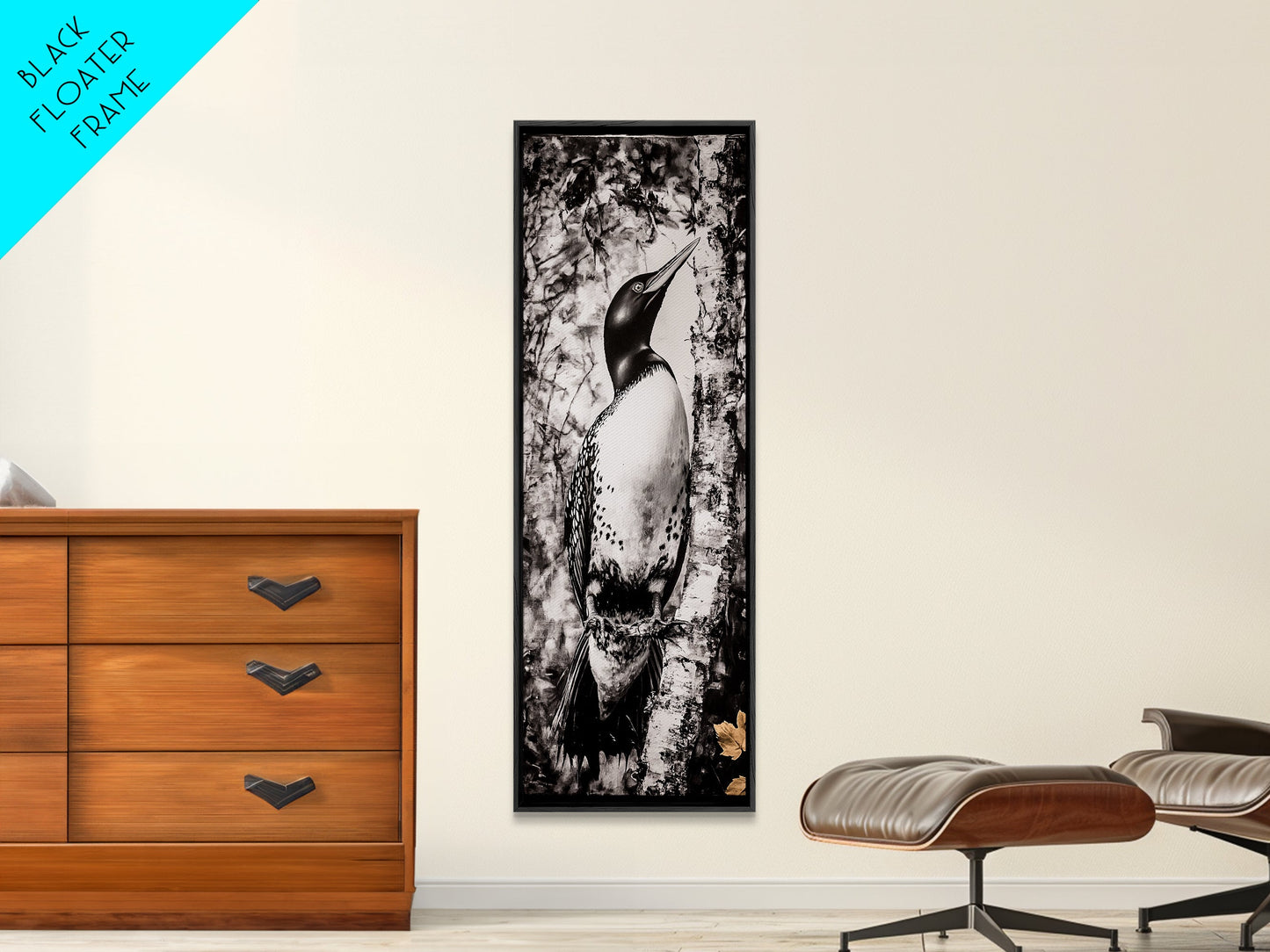 Loon and Birch, Woodland Wildlife Art, Black and White Bird Print, Canvas Print, Rustic Cabin Decor, Nature Inspired Wall Art
