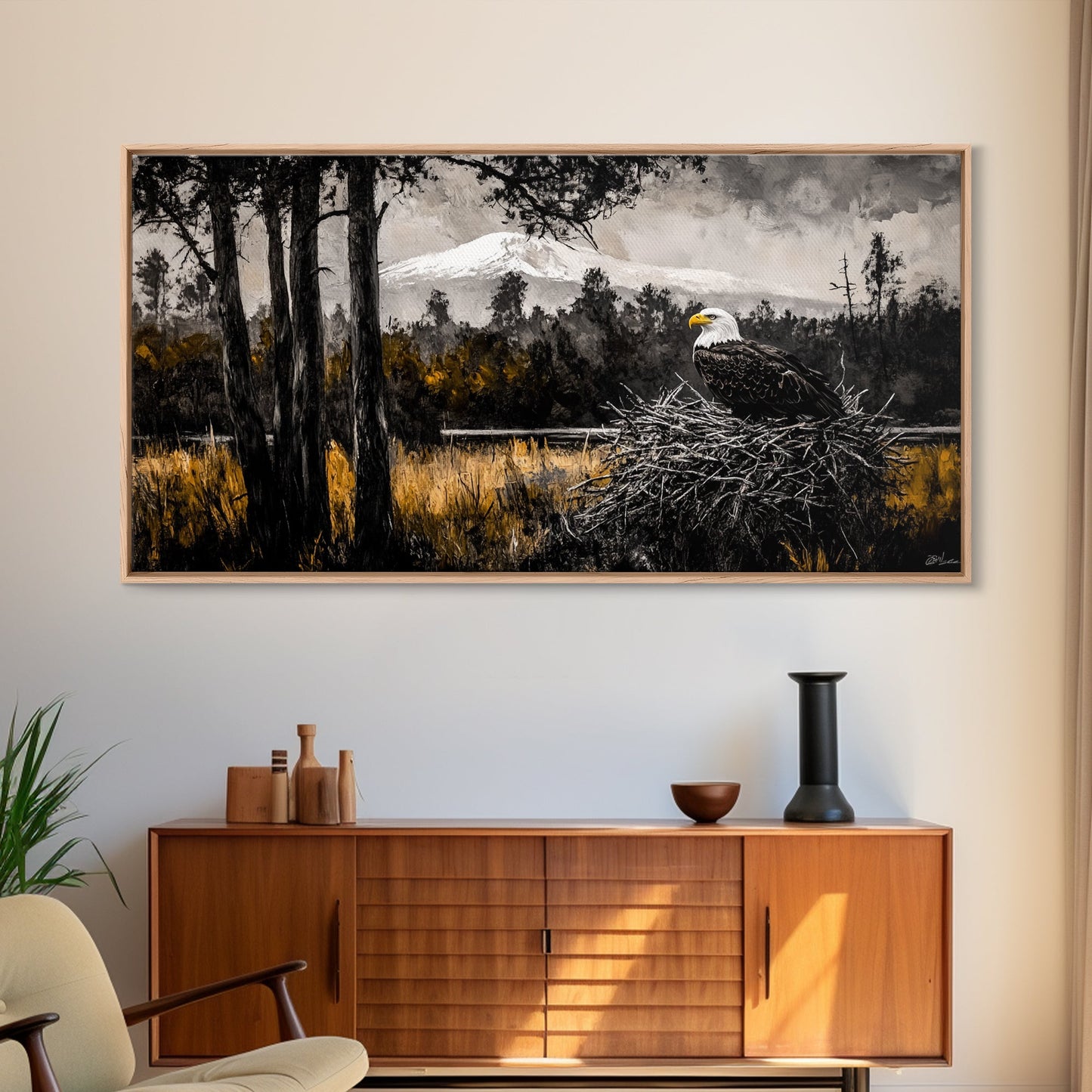 Majestic Bald Eagle, Wildlife Forest Art, American Patriot Decor, Nature Lover Wall Art, Cabin Artwork, Western Lodge Style, Canvas Print