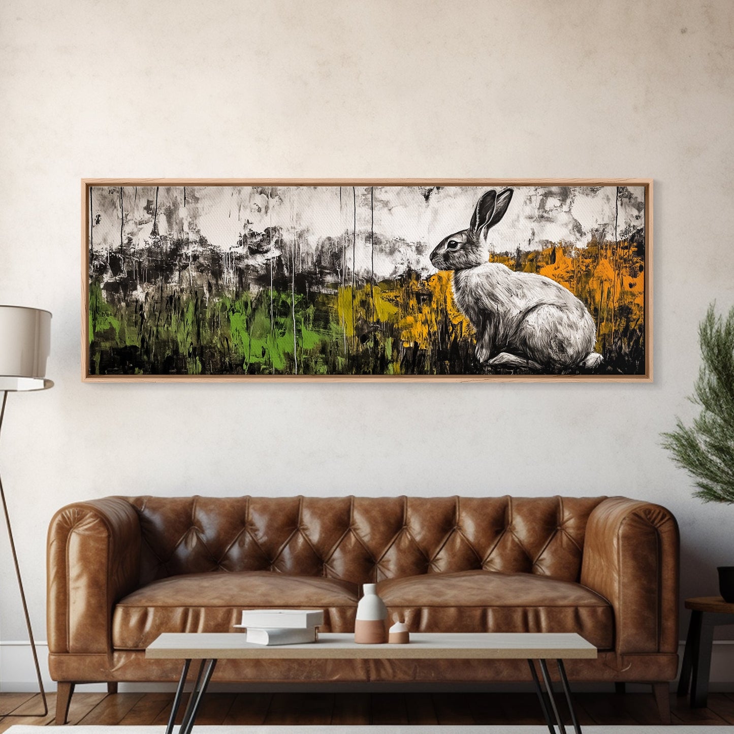 Rabbit Painting, Animal Canvas Print, Wildlife Art, Nature Inspired Decor, Neutral Tones, Modern Farmhouse Art, Living Room Wall Art